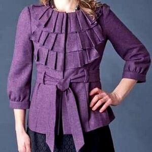 Tabitha Anthropologie Eggplant Purple Tie Waist Jacket